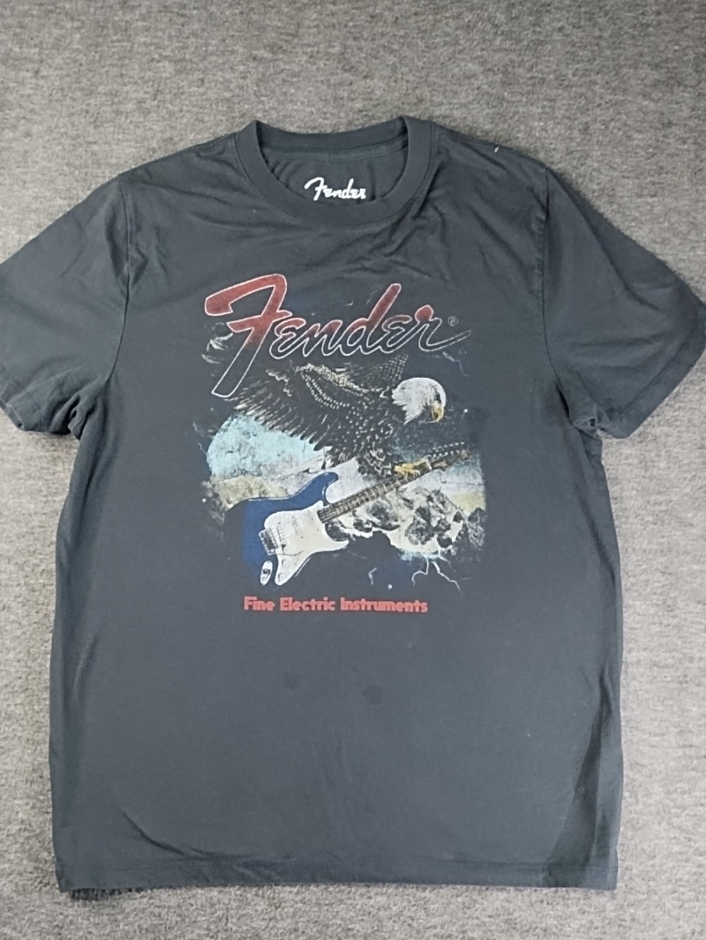Fender Black Short-Sleeve Tee with Eagle & Blue Guitar Graphic